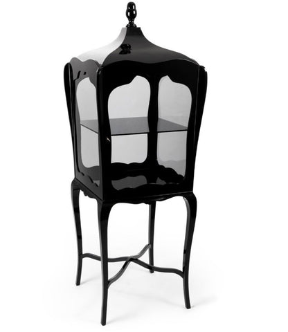 Elegant Black Gloss Mahogany Princess Carriage Display Case with Glass Panels