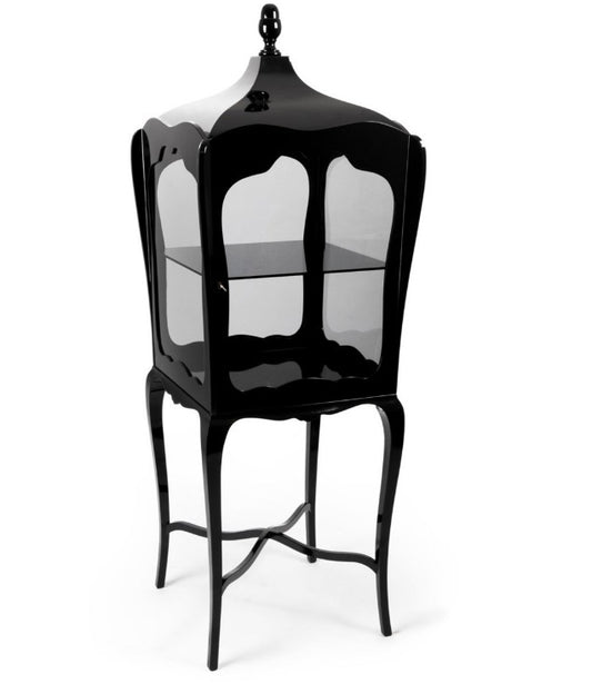Elegant Black Gloss Mahogany Princess Carriage Display Case with Glass Panels