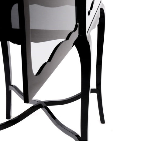 Elegant Black Gloss Mahogany Princess Carriage Display Case with Glass Panels