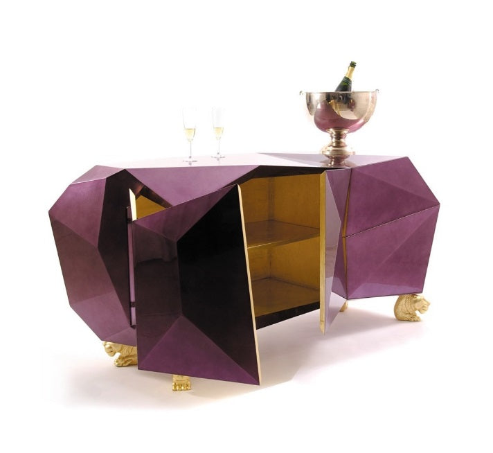Luxury Diamond Cut Sideboard: Sculpted Doors, High-Gloss Finish, Customizable Colors