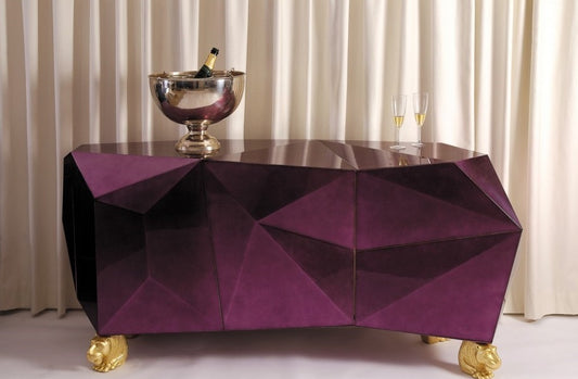 Luxury Diamond Cut Sideboard: Sculpted Doors, High-Gloss Finish, Customizable Colors