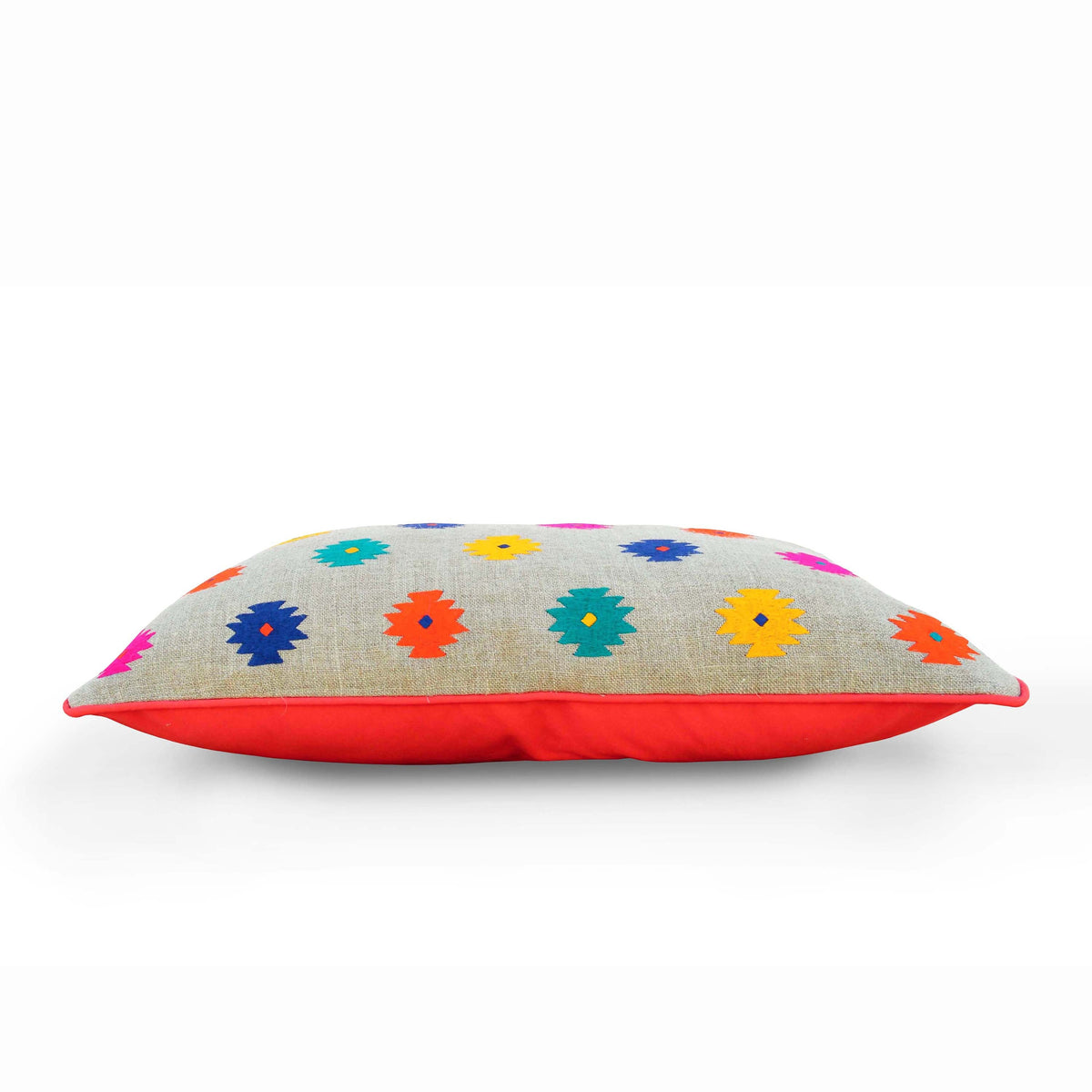 Folk Kilim Booti Embroidered Linen Cushion Cover – Multicolour | 14×21" & 20×20" | Vliving