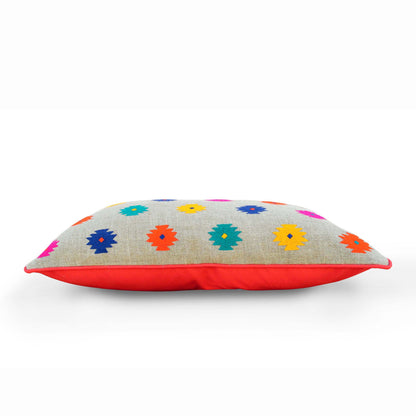 Folk Kilim Booti Embroidered Linen Cushion Cover – Multicolour | 14×21" & 20×20" | Vliving