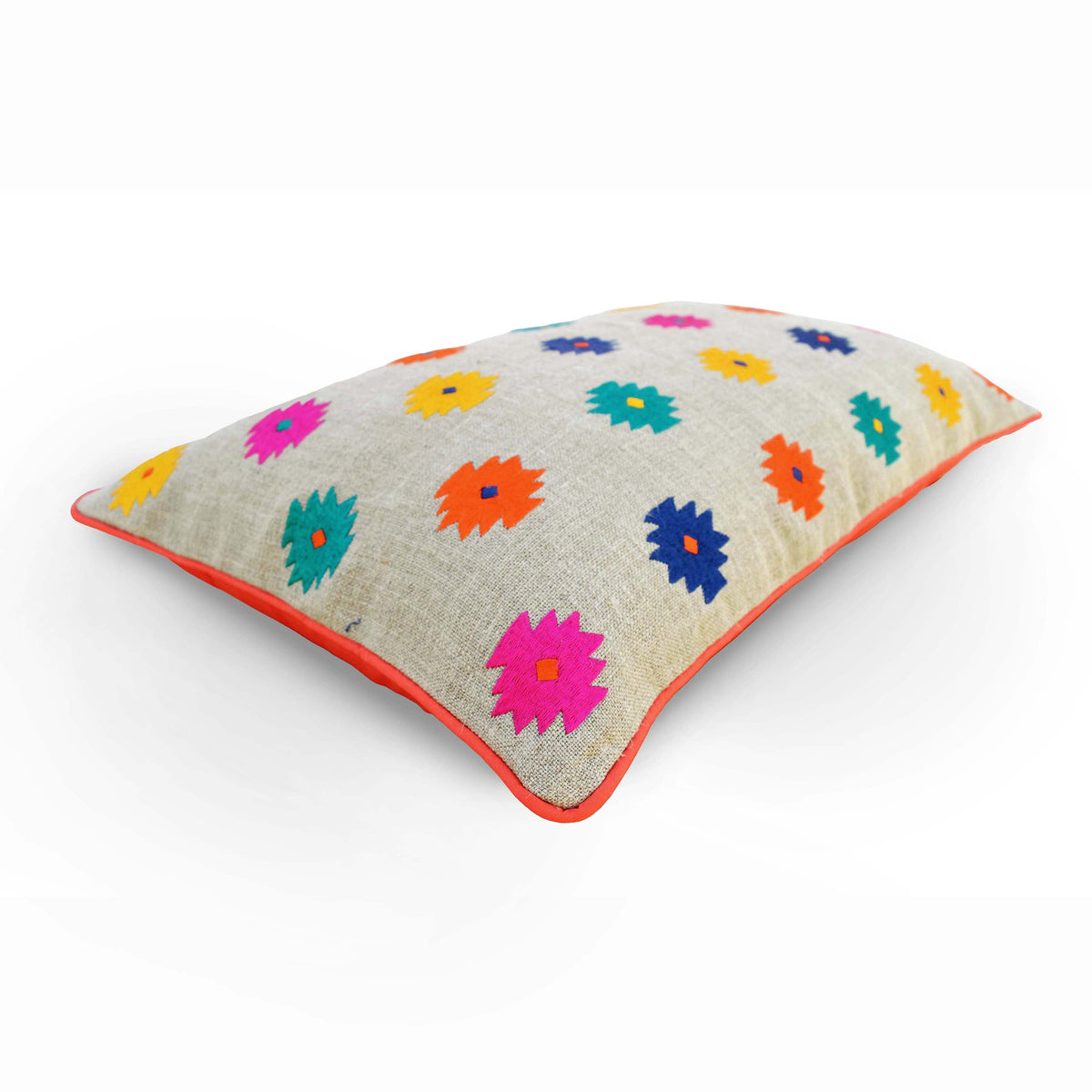 Folk Kilim Booti Embroidered Linen Cushion Cover – Multicolour | 14×21" & 20×20" | Vliving