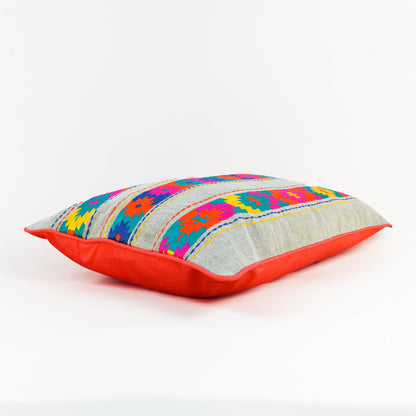 Folk Kilim Embroidered Linen Cushion Cover – Patti Pattern, Boho Ethnic