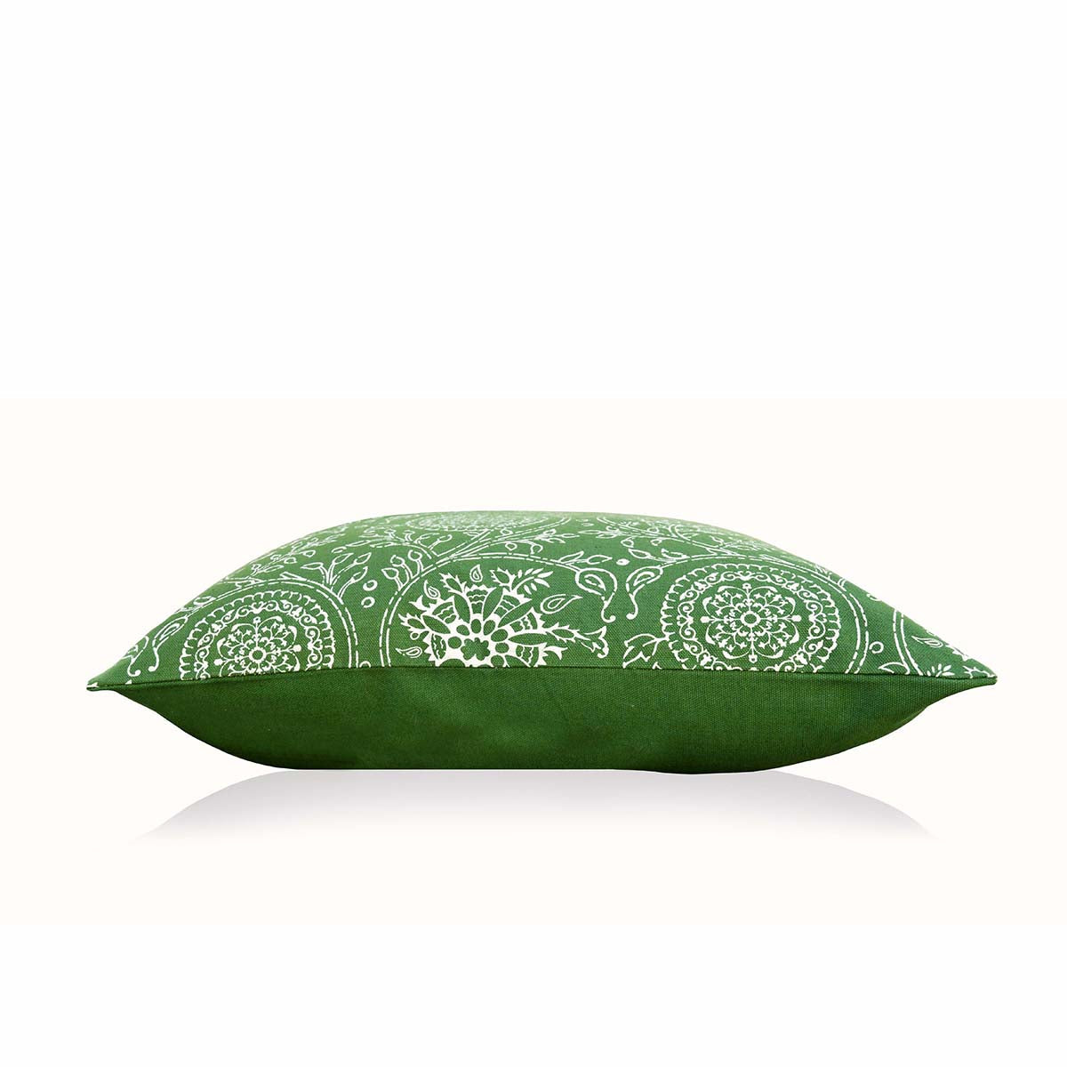 Green Kalamkari Print Throw Pillow Cover Tropical Cotton Duck