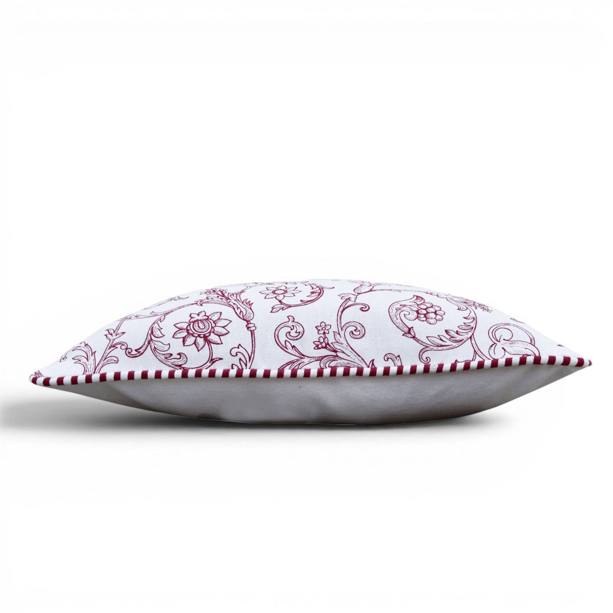 Red & White Victorian Swirl Print Cotton Cushion Cover | Welted | Zip Closure | 16×16"