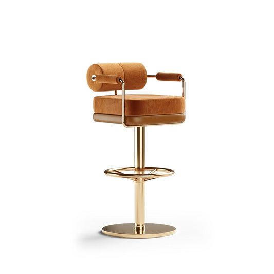 Luxurious Simpson Mid-Century Modern Bar Chair with Brass Finish and Plush Fabric