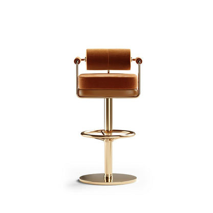 Luxurious Simpson Mid-Century Modern Bar Chair with Brass Finish and Plush Fabric