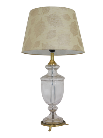 Royal Antique 26 Inch Single Trophy Glass & Brass Table Lamp Light With 14 Inch Gold Leaf Pattern Tapered Fabric Shade