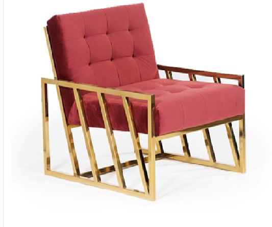 Elegant Gold Finish Luxe Velvet Lounge Chair with Tufted Cushions