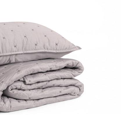Concrete Grey 300TC Fine Cotton Quilted Bed Set – Diamond Pattern Tuck Quilting