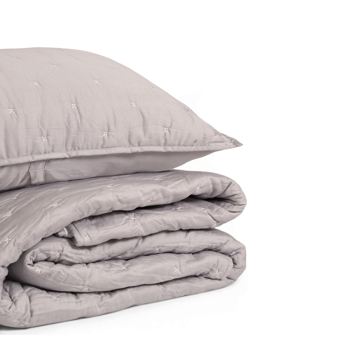 Concrete Grey 300TC Fine Cotton Quilted Bed Set – Diamond Pattern Tuck Quilting