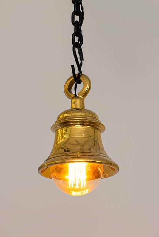 Handcrafted Small Brass Temple Bell Hanging Light – Reddish Gold