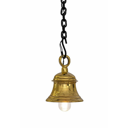 Handcrafted Small Brass Temple Bell Hanging Light – Reddish Gold