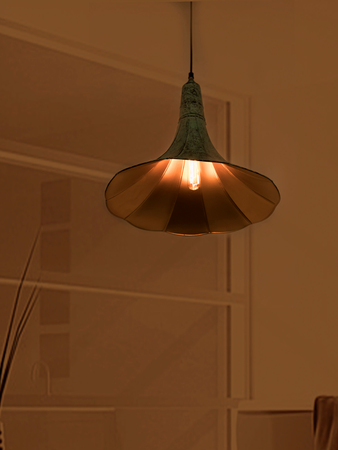 Vintage Gramophone Horn Pendant Light in Patina Finish ceiling view