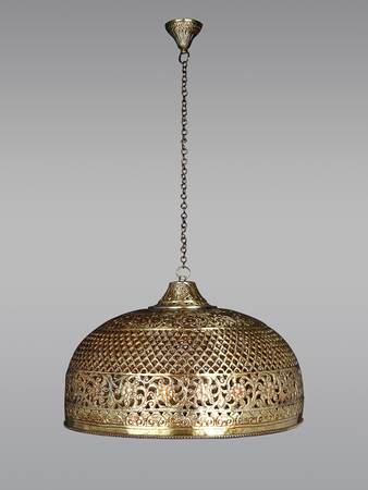 Hand Pierced Brass Dome Single Light Big Hanging without background