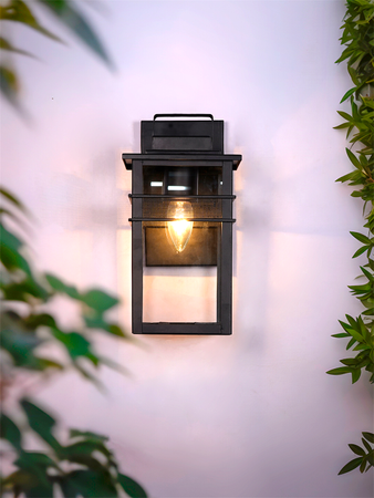 Modern Black Mesh Band Glass Box Outdoor Wall Sconce