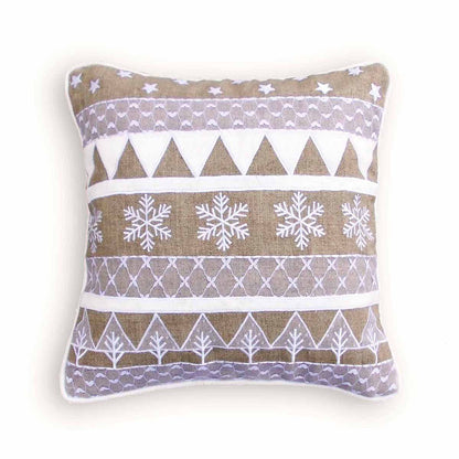 Festive Christmas Snowflakes Cushion Cover with Linen Velvet Blend