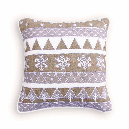Festive Christmas Snowflakes Cushion Cover with Linen Velvet Blend