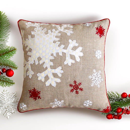 Christmas Snowflake Cushion Cover – Linen & Brocade Pillow Cover