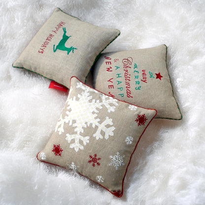Festive Christmas New Year Linen Cushion Cover with Brocade