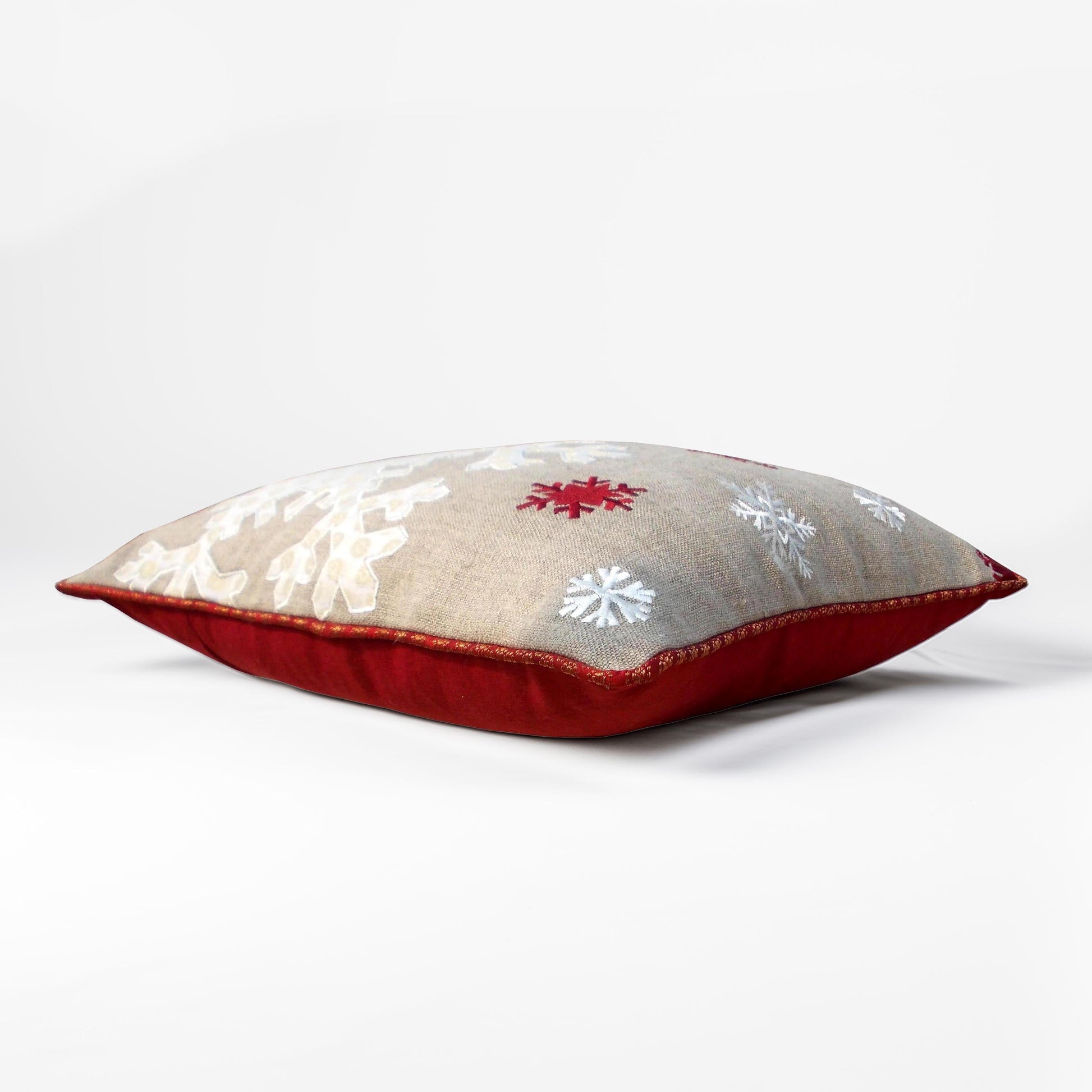 Christmas Snowflake Cushion Cover – Linen & Brocade Pillow Cover