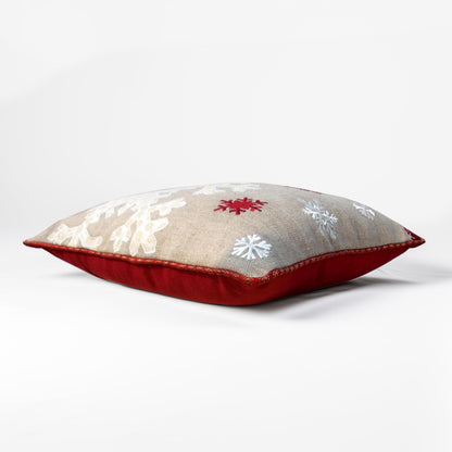 Christmas Snowflake Cushion Cover – Linen & Brocade Pillow Cover