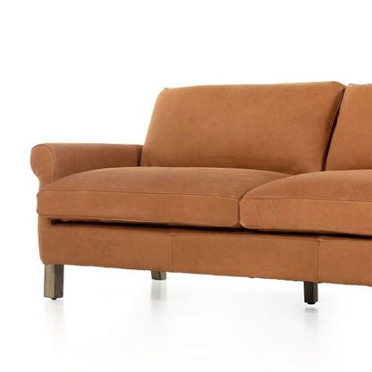 Camille Cushion Sofa Premium Camel Leather Solid Wood 3-Seater