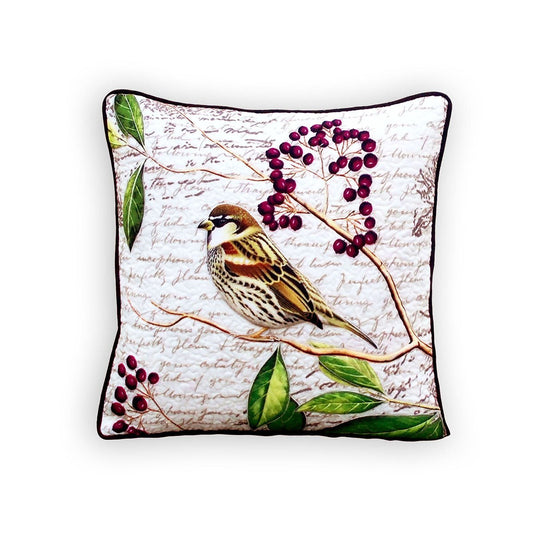 Botanical Sparrow Print 16x16 Inch Cotton Cushion Cover