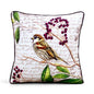 Botanical Sparrow Print Quilted Cushion Cover – White & Brown, 16×16"