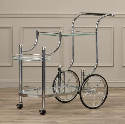 Hardy Mobile Chrome Finish Bar Cart with Tempered Glass Shelves