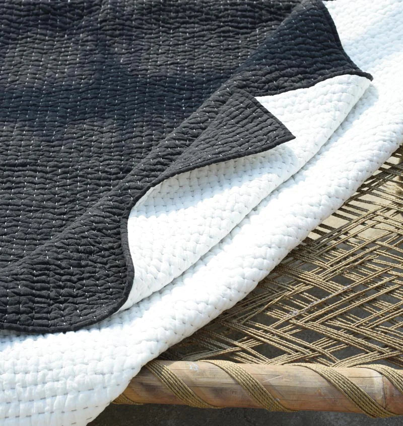 Charcoal grey stonewashed cotton kantha quilt