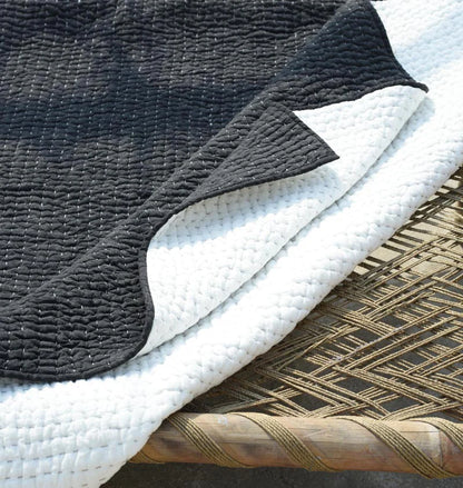 Charcoal grey stonewashed cotton kantha quilt