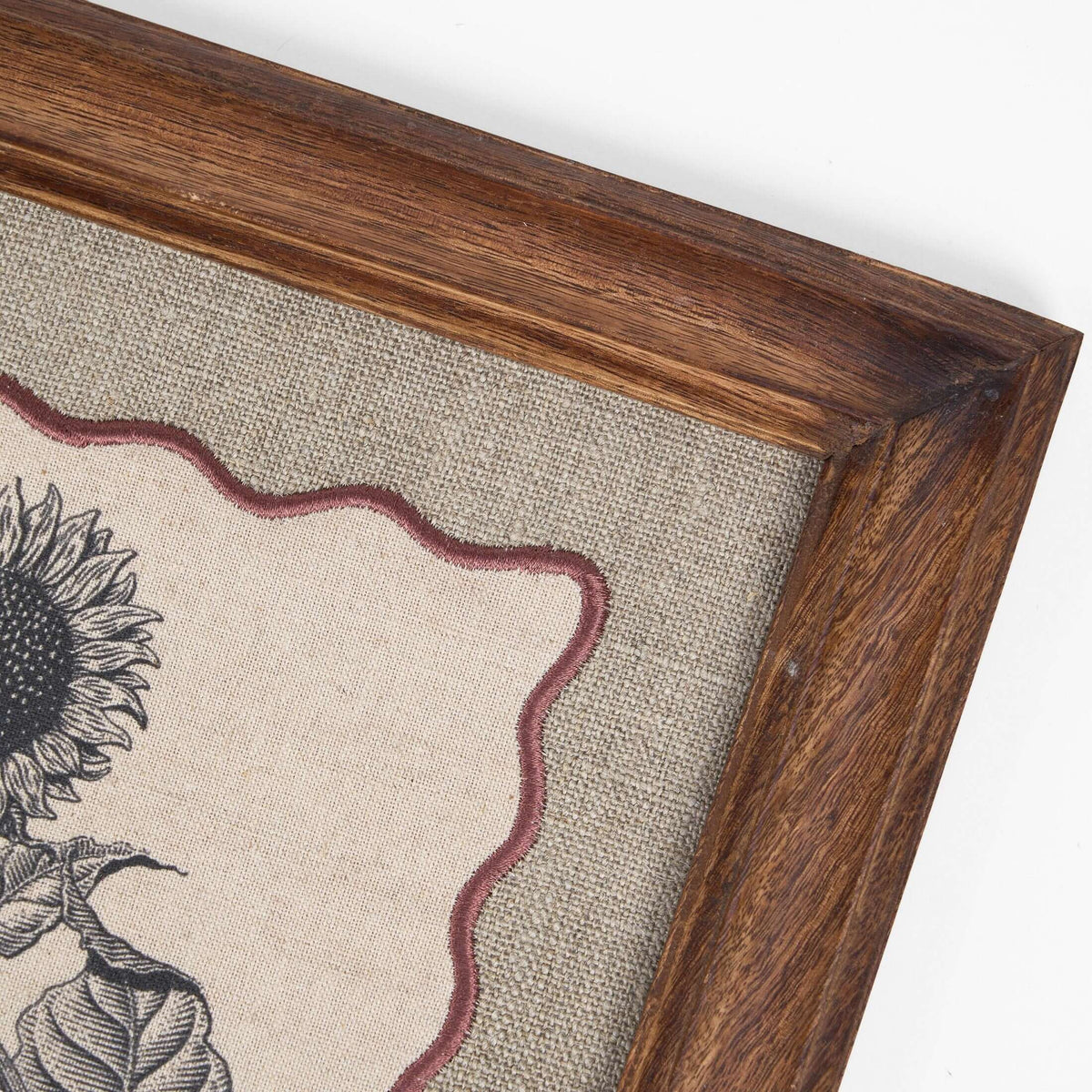 Sunflower Botanical Wall Art – Framed Gift | Embroidered Linen, 12×12 inches