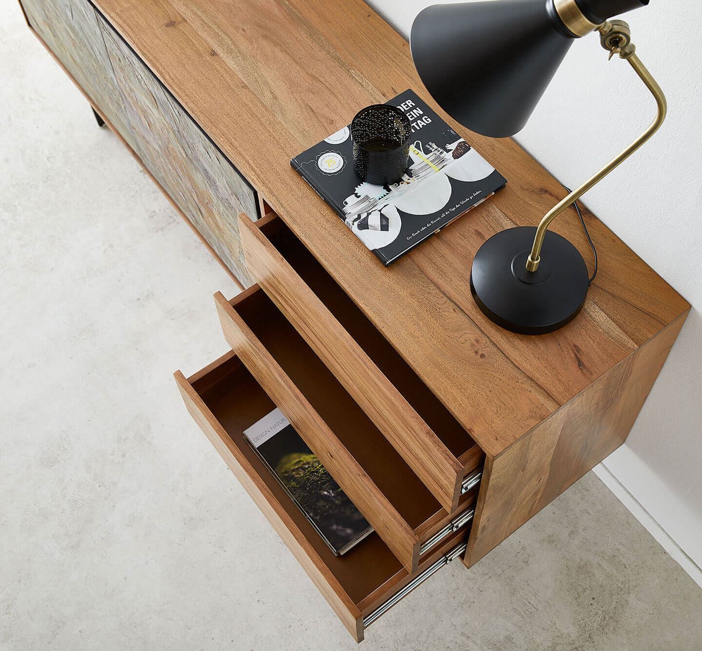top view of the cabinet showing 3 drawers