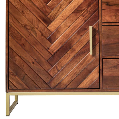 Premium solid acacia wood handcrafted Honey Finish Sideboard side view