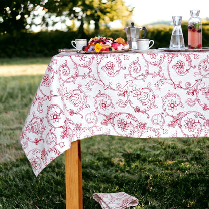 Red & White Victorian Swirl Print Cotton Tablecloth – 3 Sizes Available