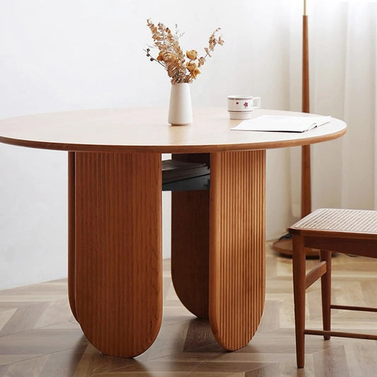 Rustic Farmhouse Round Wood Dining Table with Storage Shelf - Seats 4