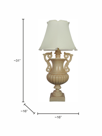 Colonial Urn Marble Transitional Table Lamp With 16inch Off White Scalloped Borders Fabric Shade
