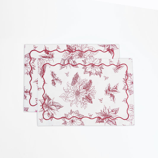 Red Poinsettia Christmas Cotton Table Mat Set – Festive Elegance