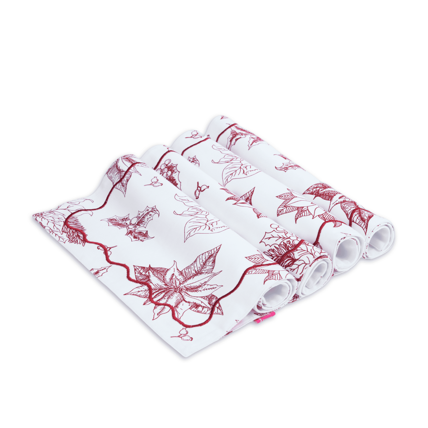 Red Poinsettia Christmas Cotton Table Mat Set – Festive Elegance