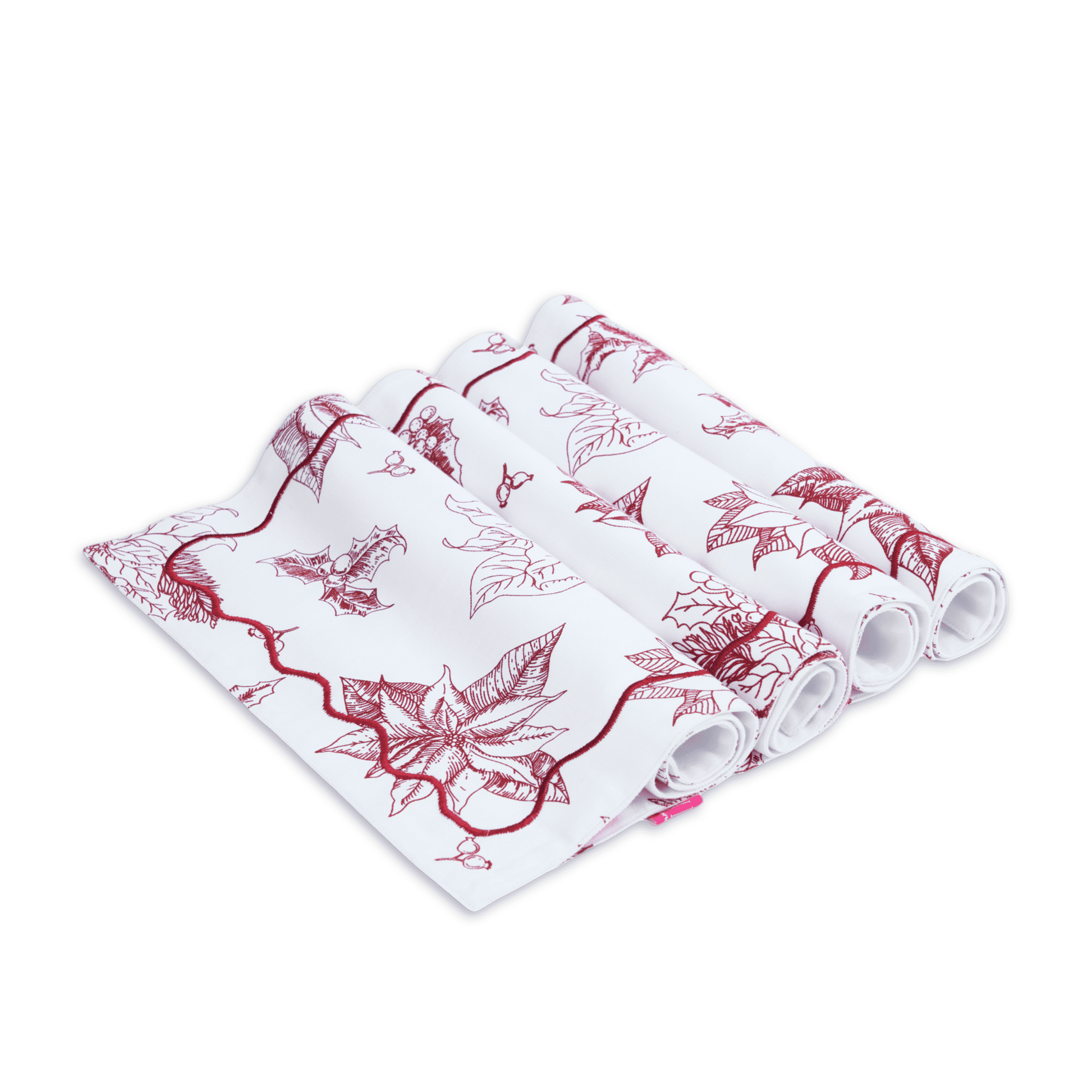 Red Poinsettia Christmas Cotton Table Mat Set – Festive Elegance