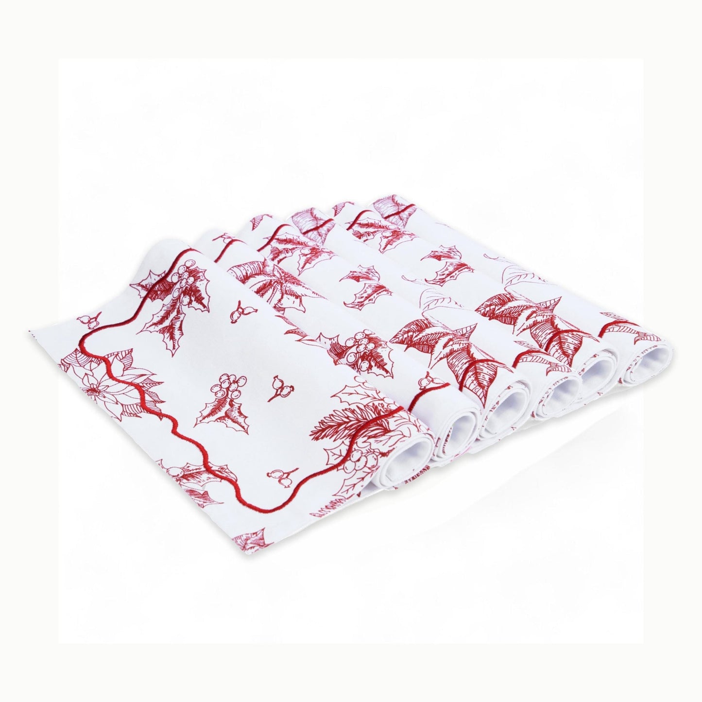 Red Poinsettia Christmas Cotton Table Mat Set – Festive Elegance