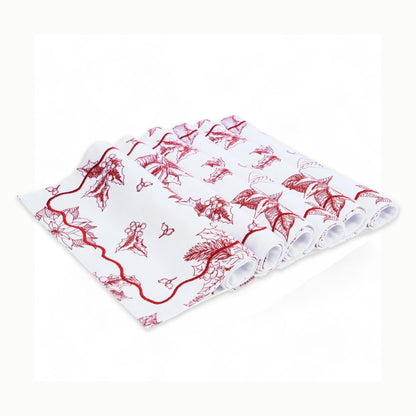 Red Poinsettia Christmas Cotton Table Mat Set – Festive Elegance