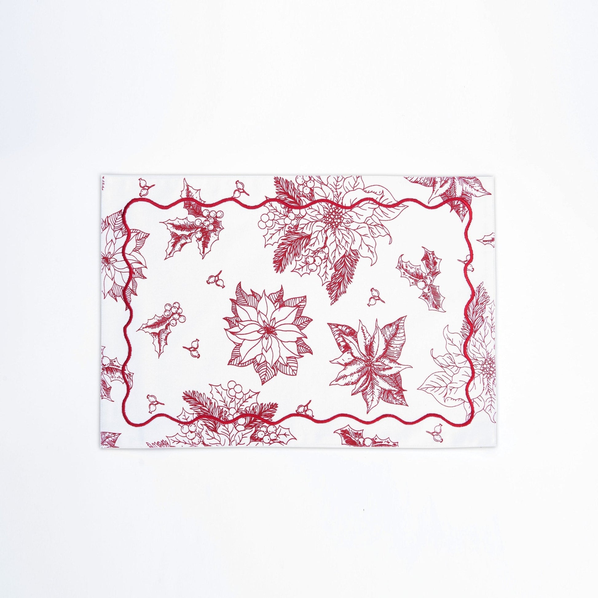 Red Poinsettia Christmas Cotton Table Mat Set – Festive Elegance