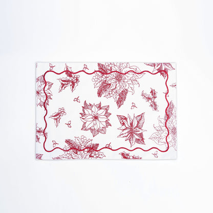Red Poinsettia Christmas Cotton Table Mat Set – Festive Elegance