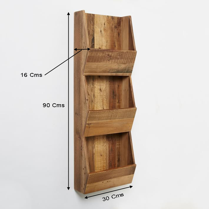 Poche Wall Mount Magazine Holder in Natural Finish dimensions