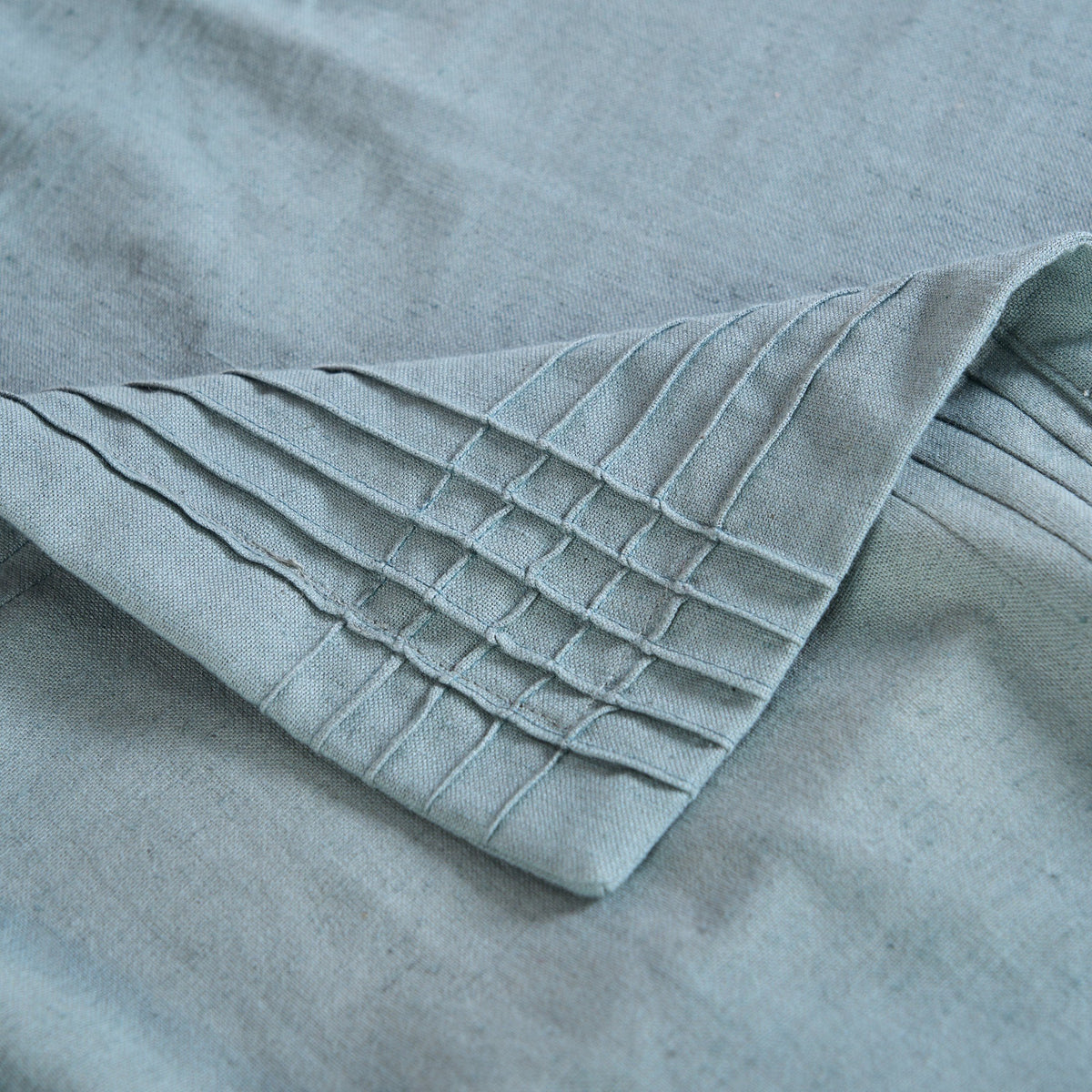 Amour Solid Duck Egg Linen Tablecloth | Pintuck Border | 4 Sizes incl. Round & Custom