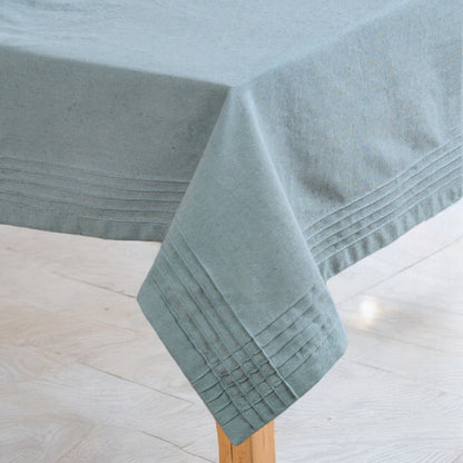 Amour Solid Duck Egg Linen Tablecloth | Pintuck Border | 4 Sizes incl. Round & Custom